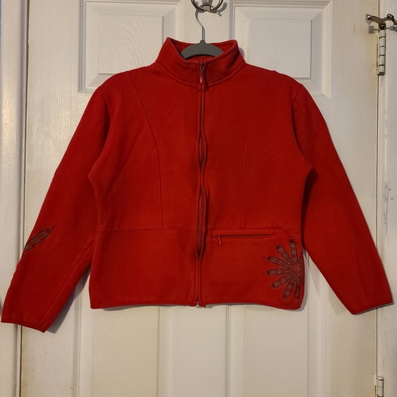 Artisans Red Fleece Embroidered Sweater Jacket Small - Picture 1 of 10